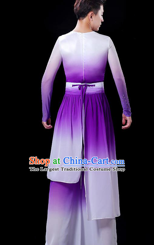 Top Male Group Fan Dance Clothing Stage Show Fashion Drum Dance Costume Folk Dance White and Purple Outfit
