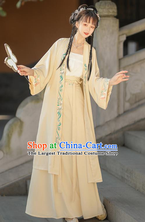 China Song Dynasty Young Lady Apricot Dresses Traditional Hanfu Garments Ancient Girl Costumes