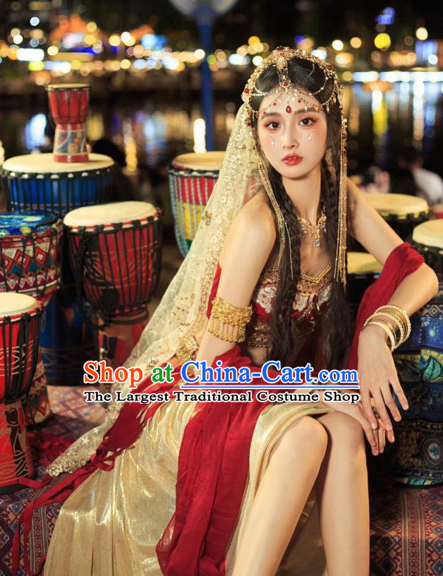 China Tang Dynasty Western Regions Princess Red Dresses Traditional Photography Hanfu Garments Ancient Flying Apsaras Costumes