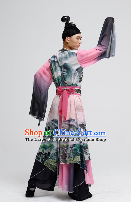 China Male Group Show Costume Classical Dance Clothing Ink Painting Landscape Outfit