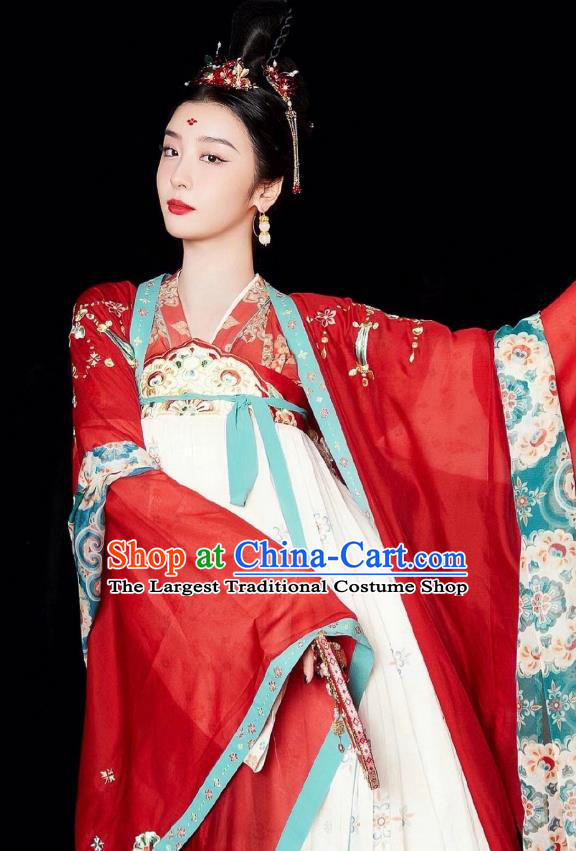 China Photography Hanfu Garments Ancient Empress Red Dresses Tang Dynasty Court Woman Costumes