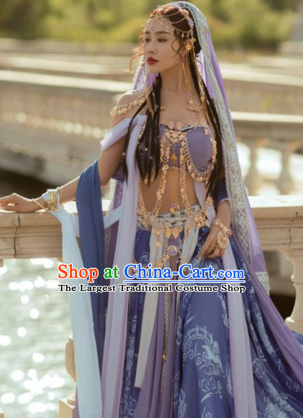China Ancient Fairy Clothing TV Series Ethnic Princess Costumes Dunhuang Flying Apsaras Lilac Dresses