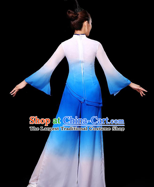 China Fan Dance Clothing Yangko Dance Gradient White Blue Outfit Women Group Stage Show Costume Modern Dance Fashion