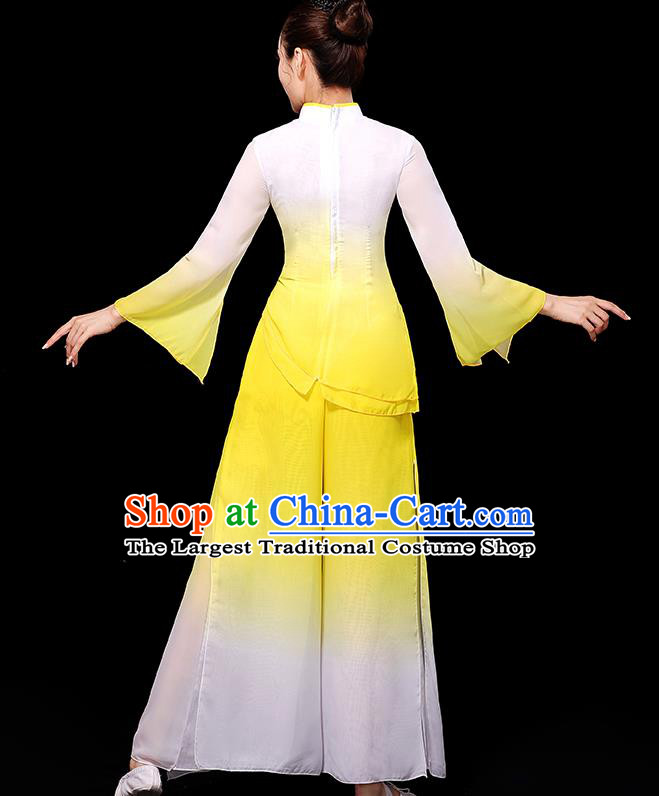 China Yangko Dance Gradient White Yellow Outfit Women Group Stage Show Costume Umbrella Dance Fashion Fan Dance Clothing