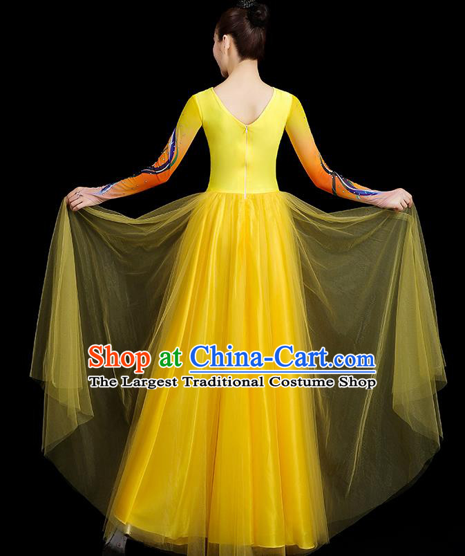 Top Modern Dance Fashion Opening Dance Clothing Women Chorus Yellow Dress Group Stage Show Costume