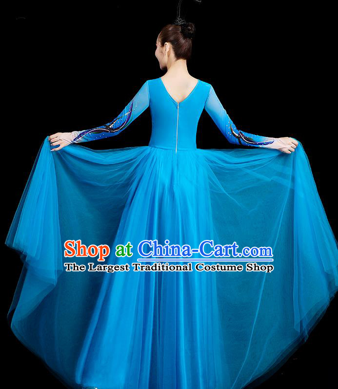 Professional Women Group Chorus Blue Dress Stage Show Costume Modern Dance Fashion Opening Dance Clothing