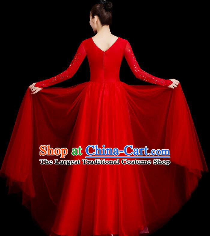Professional Stage Show Costume Modern Dance Fashion Opening Dance Clothing Women Group Chorus Red Dress