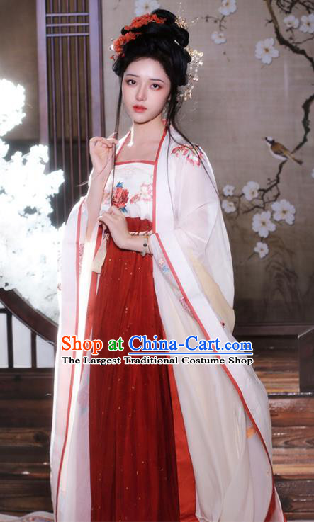 China Hanfu Ruqun Tang Dynasty Royal Princess Costumes Ancient Imperial Consort Yang Yuhuan Embroidered Clothing