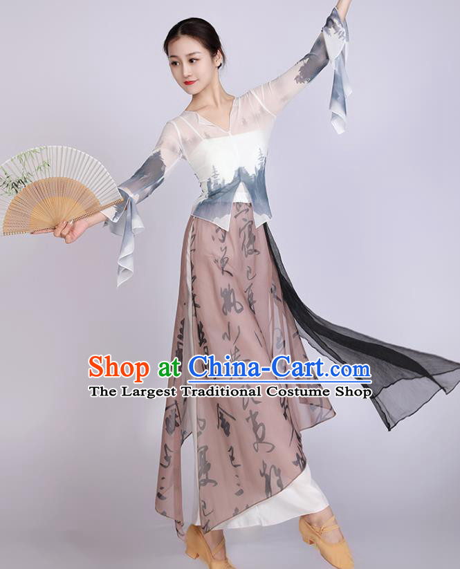 Women Solo Dance Clothing Chinese Classical Dance Costume Ink Painting Dance Training Garment