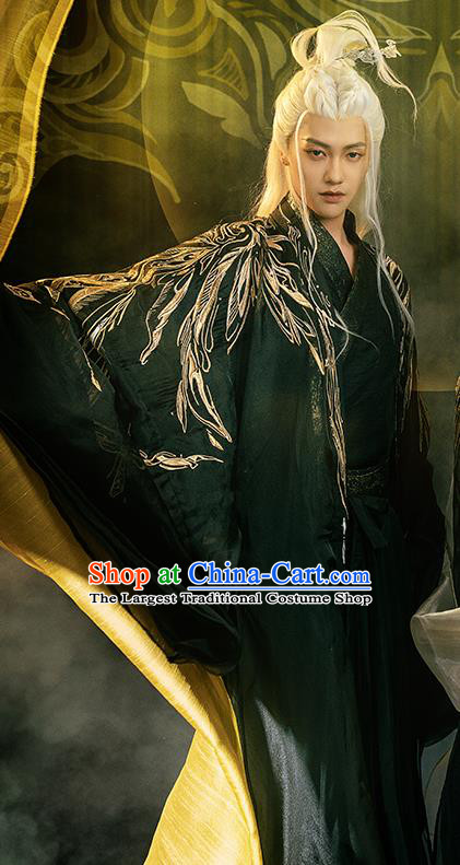 Male Hanfu China Ancient Swordsman Black Costumes Tang Dynasty Childe Embroidered Clothing