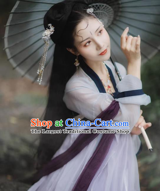 China Tang Dynasty Princess Lilac Dresses Ancient Fairy Garment Costumes Hanfu Clothing