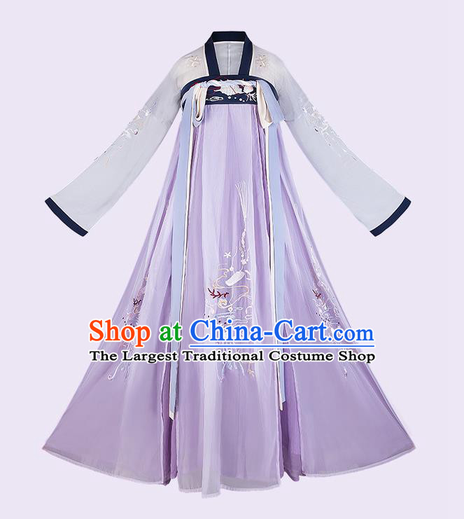 China Tang Dynasty Princess Lilac Dresses Ancient Fairy Garment Costumes Hanfu Clothing