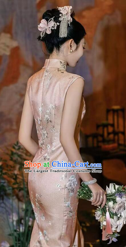 China Traditional Wedding Cheongsam Elegant Mandarin Dress Bride Pink Qipao