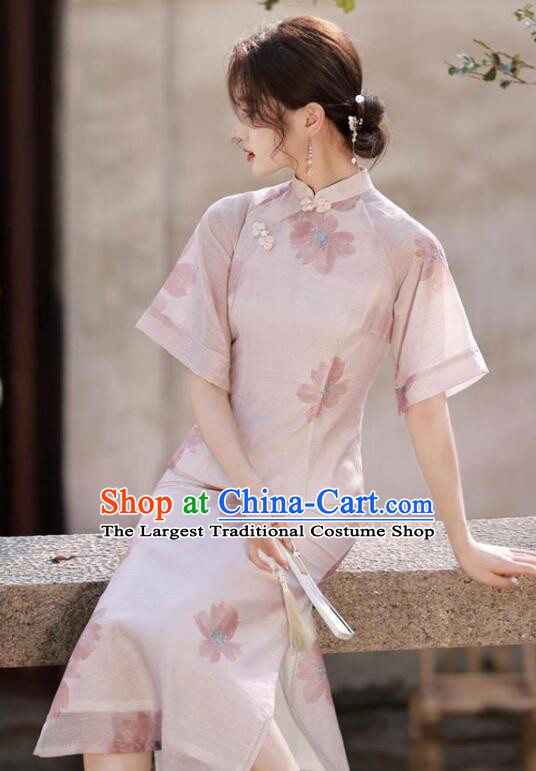 China Pink Qipao Traditional Cheongsam Elegant Mandarin Dress
