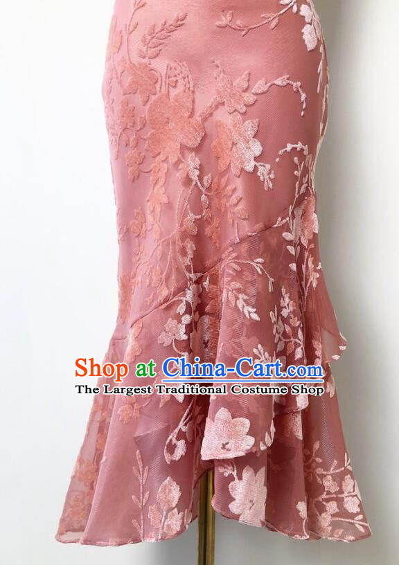China Compere Qipao Classical Cheongsam Clothing Elegant Pink Dress