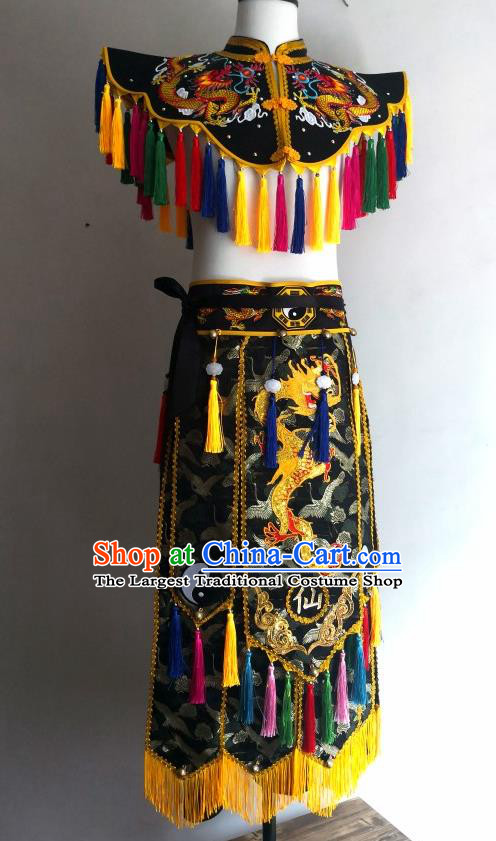 China Nuo Opera Er Lang God Clothing Embroidered Folk Dance Garments Fiesta Parade Master Black Costumes