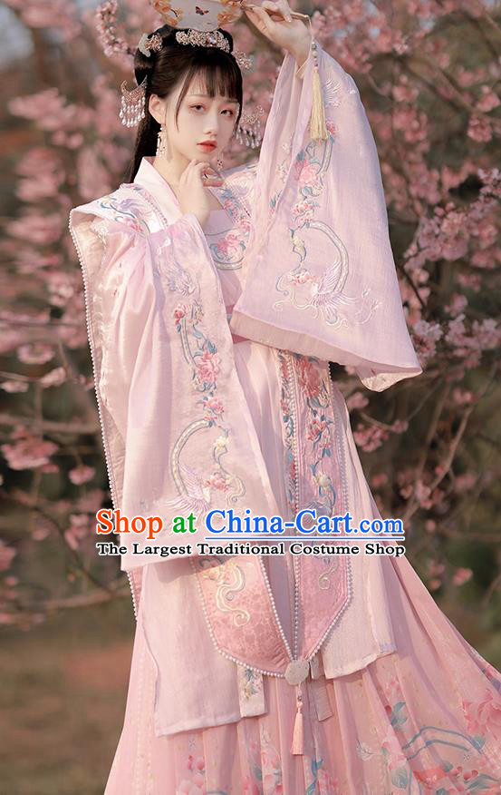 China Song Dynasty Imperial Consort Clothing Ancient Court Princess Garment Costumes Traditional Hanfu Pink Xia Pei Embroidered Dresses