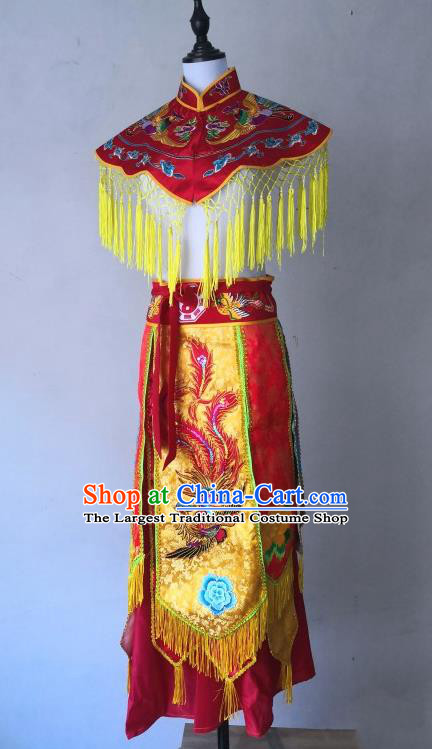 China Witchcraft Parade God Embroidered Cappa and Skirt Folk Dance Clothing Nuo Opera Immortal Combat Red Outfit