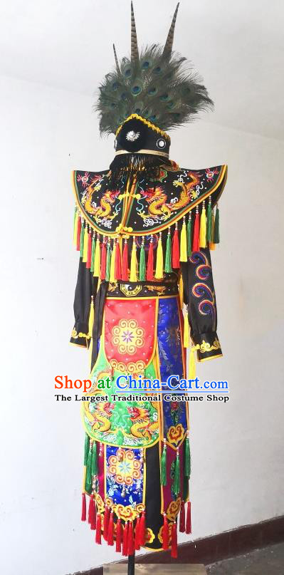 China Folk Dance Clothing Nuo Opera Immortal Combat Black Outfit Witchcraft Parade God Embroidered Costumes