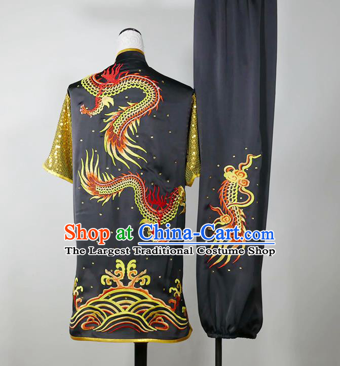 China Martial Arts Changquan Performance Costume Wushu Training Embroidered Clothing Kung Fu Tournament Black Uniform