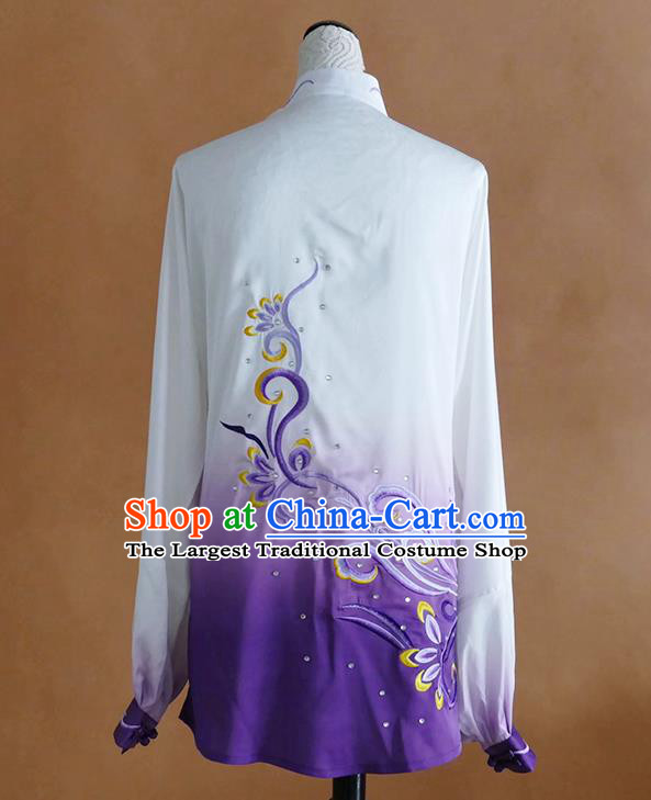 China Martial Arts Tournament Embroidered Clothing Tai Chi Competition Purple Uniform Kung Fu Performance Costume