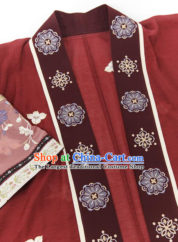 China Traditional Civilian Red Hanfu Dresses Ancient Village Girl Clothing Song Dynasty Young Woman Costumes
