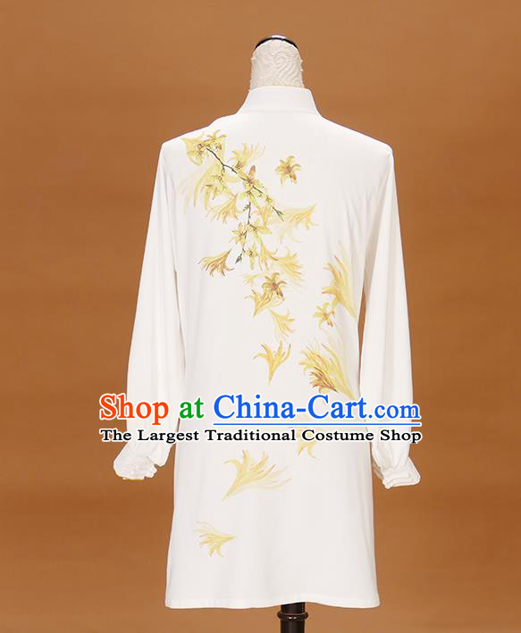 China Kung Fu Performance Costume Martial Arts Tournament Embroidered Maple Lead Clothing Tai Chi Competition White Uniform