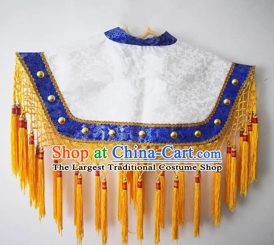 Chinese Folk Dance God White Brocade Tippet Sacrifice Dancing Clothing Witchcraft Performance Cappa