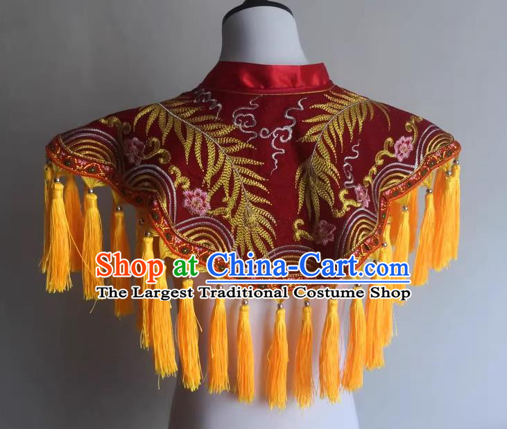 Chinese Sacrifice Dancing Clothing Witchcraft Performance Red Embroidered Cappa Folk Dance God Tippet