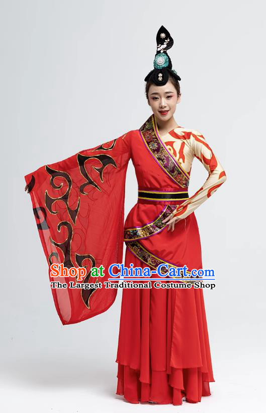 Chinese Classical Dance Red Dress Chu Kingdom Dance Clothing Women Group Dance Hong Zhao Yuan Garment Costume