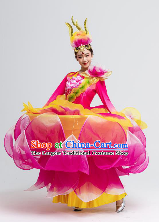Chinese Classical Dance Pink Peony Dress 2019 Spring Festival Gala Opening Dance Clothing Women Group Dance Costume