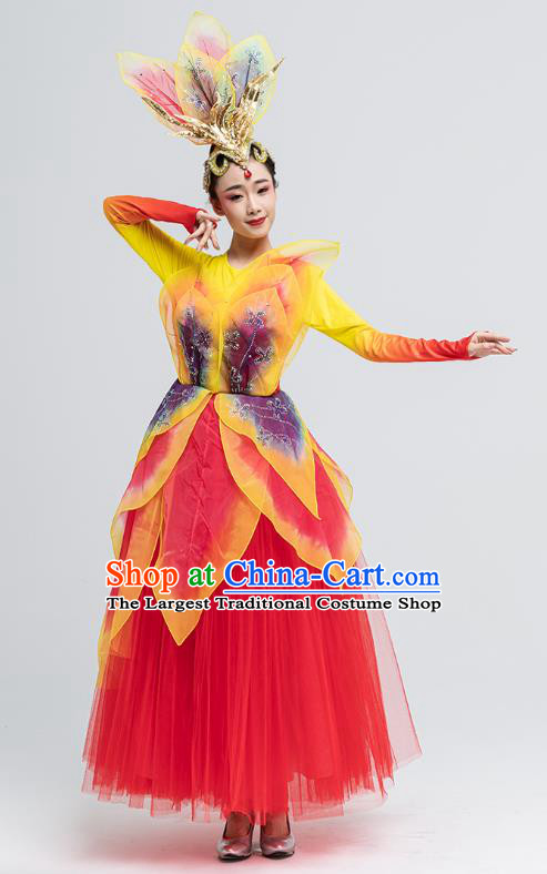 Chinese Women Group Dance Costume Classical Dance Leaf Dress Spring Festival Gala Opening Dance Clothing