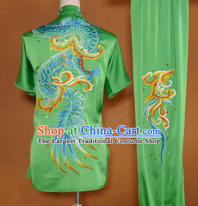 China Kung Fu Competition Green Uniform Martial Arts Performance Costume Wushu Embroidered Dragon Clothing