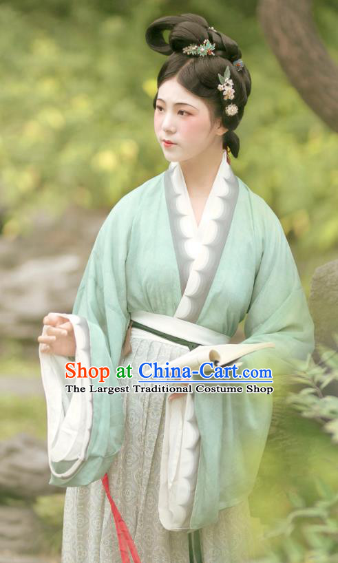 Chinese Traditional Court Lady Hanfu Fashion Ancient Palace Beauty Garment Costumes Song Dynasty Princess Green Dresses