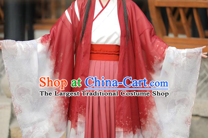 China Ming Dynasty Red Garment Costumes Traditional Swordswoman Hanfu Dresses Ancient Young Lady Clothing