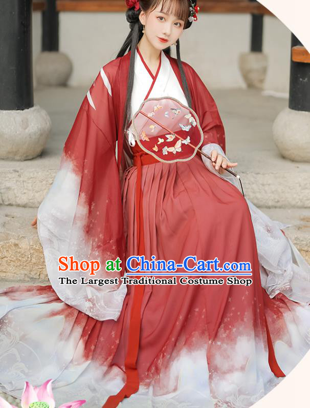 China Ming Dynasty Red Garment Costumes Traditional Swordswoman Hanfu Dresses Ancient Young Lady Clothing