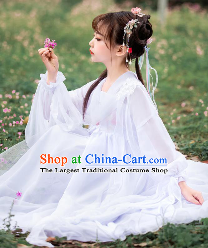 Children Day Performance Clothing China Ancient Fairy White Dress Girl Hanfu