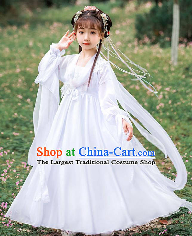 Children Day Performance Clothing China Ancient Fairy White Dress Girl Hanfu
