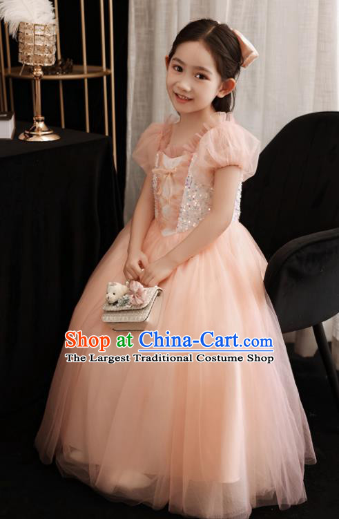 Top Model Contest Fashion Children Day Performance Clothing Girl Catwalks Costume Princess Birthday Pink Dress