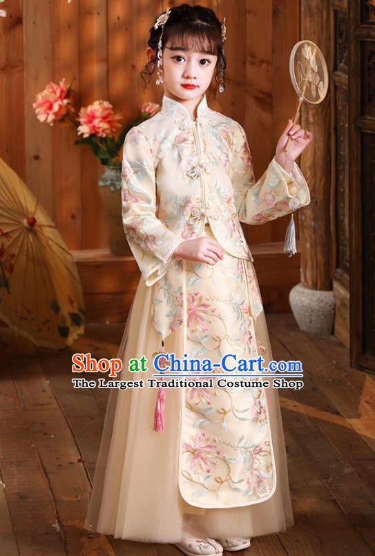 Children Day Performance Hanfu Clothing Girl Stage Show Costumes Chinese Folk Dance Fashion Kid Champagne Blouse and Skirt