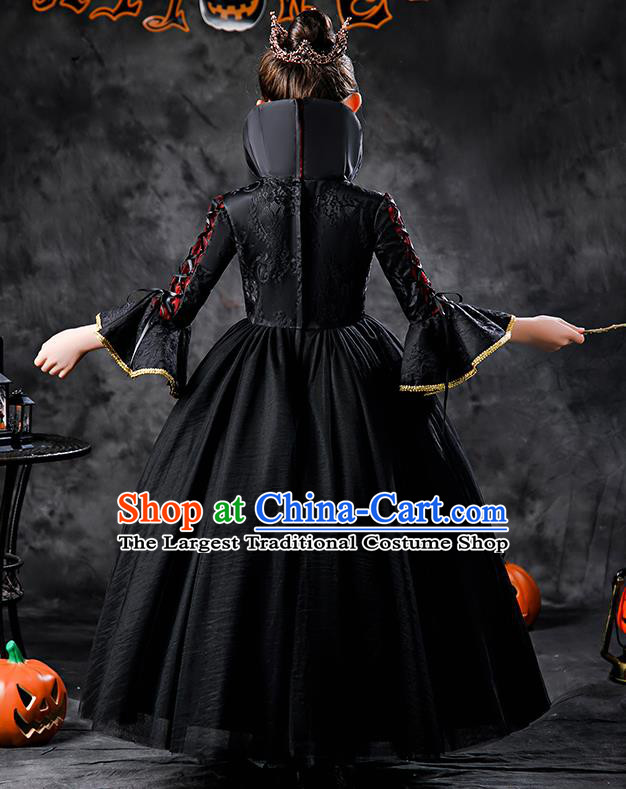 Kid Performance Black Dress Halloween Queen Clothing Girl Stage Show Costume Cosplay Witch Fashion