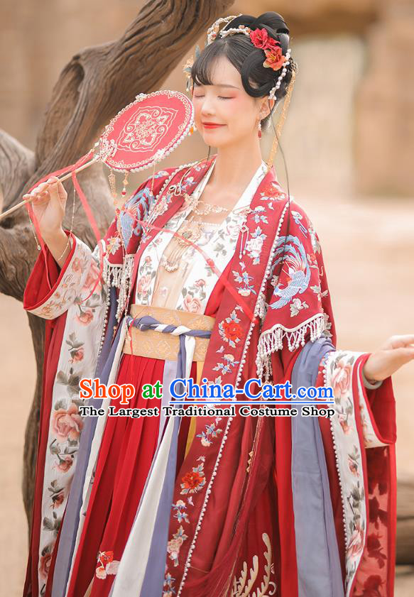 Chinese Song Dynasty Court Princess Embroidered Costumes Traditional Wedding Red Hanfu Dresses Ancient Bride Clothing