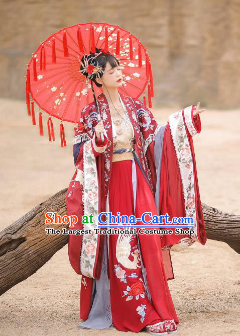 Chinese Song Dynasty Court Princess Embroidered Costumes Traditional Wedding Red Hanfu Dresses Ancient Bride Clothing