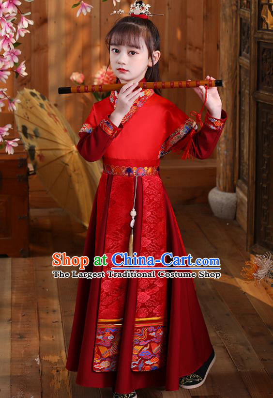 Kid Swordsman Red Outfit Children Day Hanfu Clothing Girl Stage Performance Costume Chinese Folk Dance Fashion