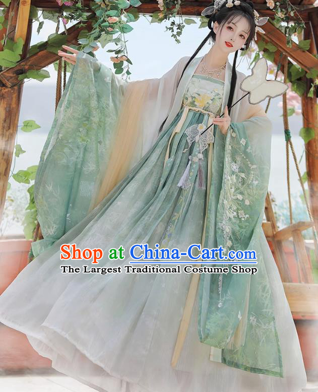 China Tang Dynasty Princess Clothing Traditional Embroidered Green Hanfu Dress Ancient Fairy Costumes