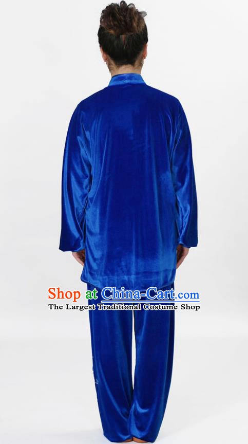 Chinese Female Tai Chi Royal Blue Velvet Suit Martial Arts Clothing Winter Taiji Quan Training Uniform Wushu Competition Clothes