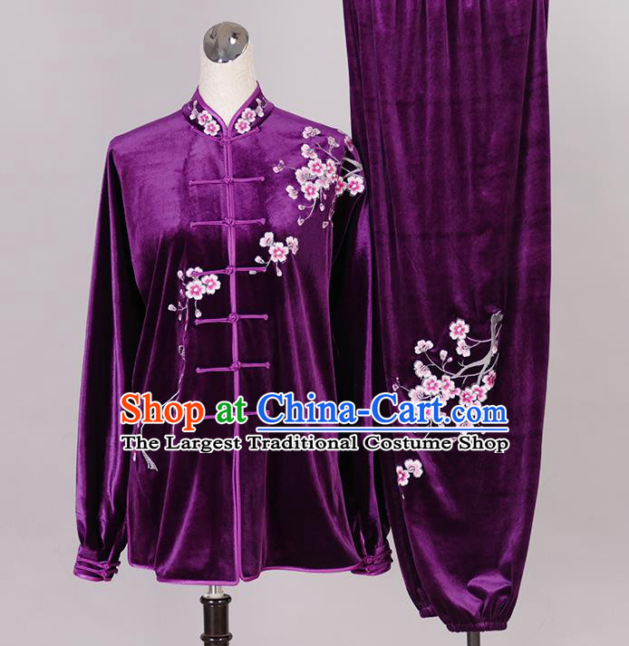 Chinese Wushu Competition Clothes Female Tai Chi Purple Velvet Suit Martial Arts Clothing Winter Taiji Quan Training Uniform