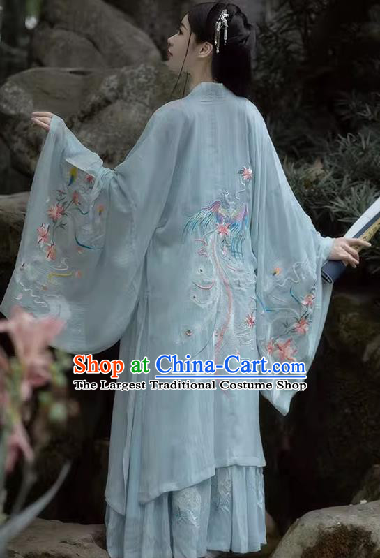 Ming Dynasty Princess Clothing Traditional Blue Hanfu Dress Ancient Chinese Goddess Embroidered Costumes