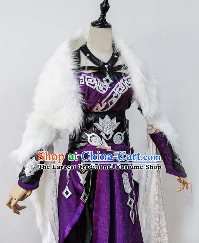 Top Jian Xia Qing Yuan Blade Woman Clothing Ancient Swordswoman Costumes Cosplay Heroine Purple Dress