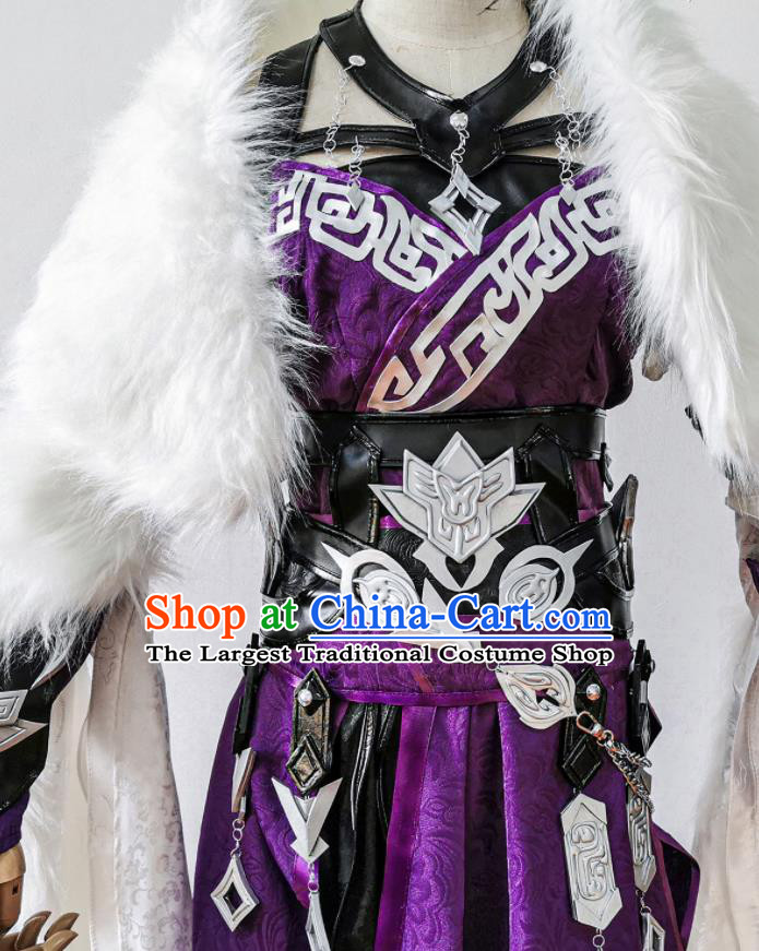 Top Jian Xia Qing Yuan Blade Woman Clothing Ancient Swordswoman Costumes Cosplay Heroine Purple Dress